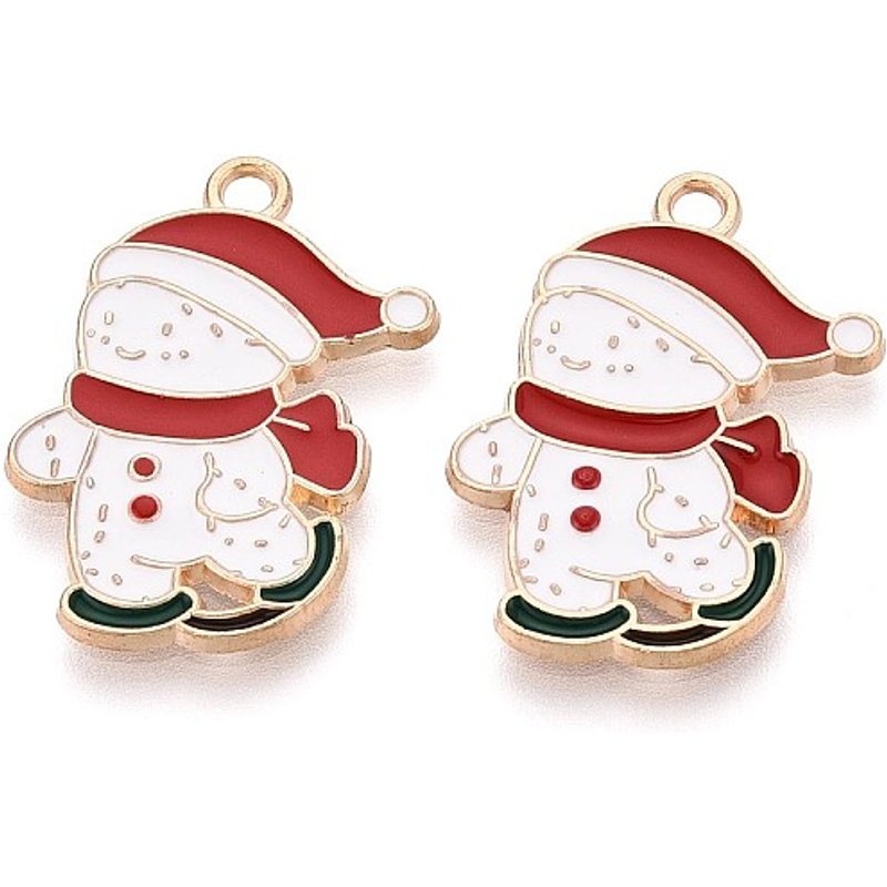 Pendentif en alliage et émail, Bonhomme de neige, Or clair et blanc — Breloques et pendentifs