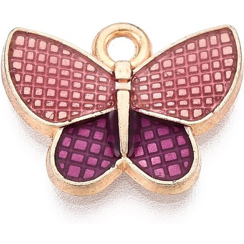 Pendentif en alliage et émail, papillon, or clair et rose