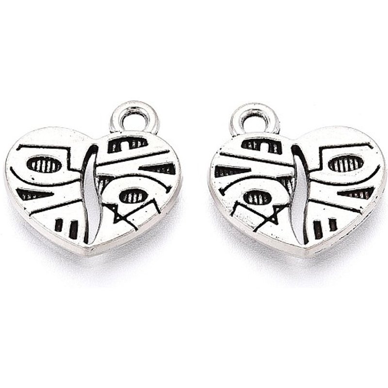 Pendentif en alliage de style tibétain en forme de cœur, argent antique, sans cadmium ni plomb — Breloques et pendentifs