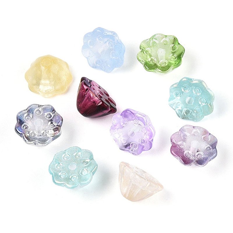 Perles en verre transparent, style mixte, gousse de lotus, couleur mixte — Perles à bijoux