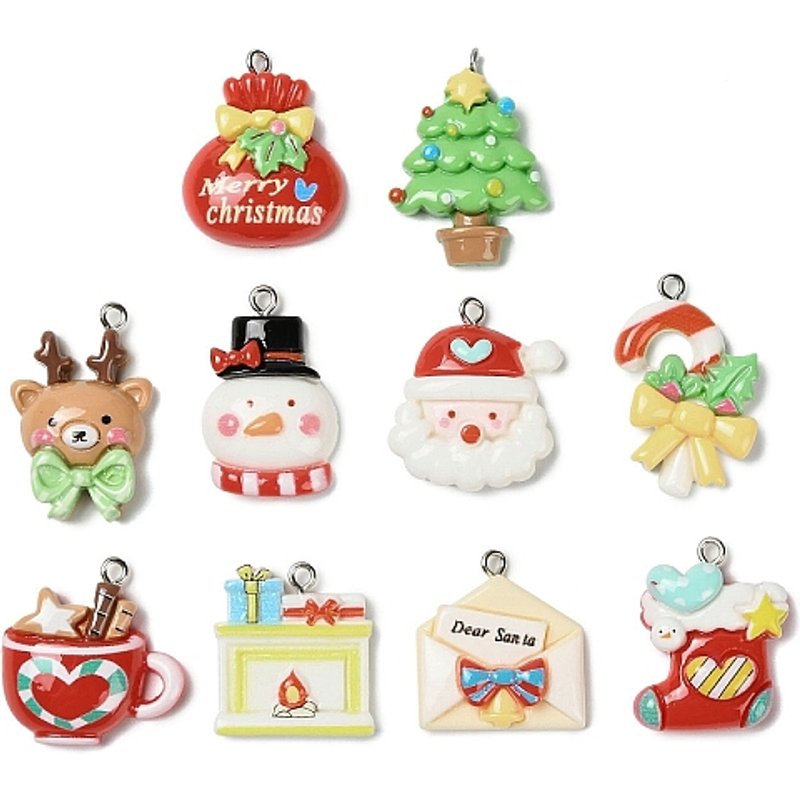 Pendants en résine de Noël avec boucles en fer, formes et couleurs variées — Breloques et pendentifs