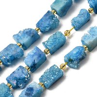 Brins de Perles en Agate Druzy Électroplaquée, Rectangulaire, Bleu Ciel Profond
