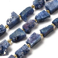 Brins de perles en agate druzy naturelle électroplaquée, bleu marine