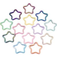 Electroplate Alloy Spring Gate Rings, Star, Mixed Color