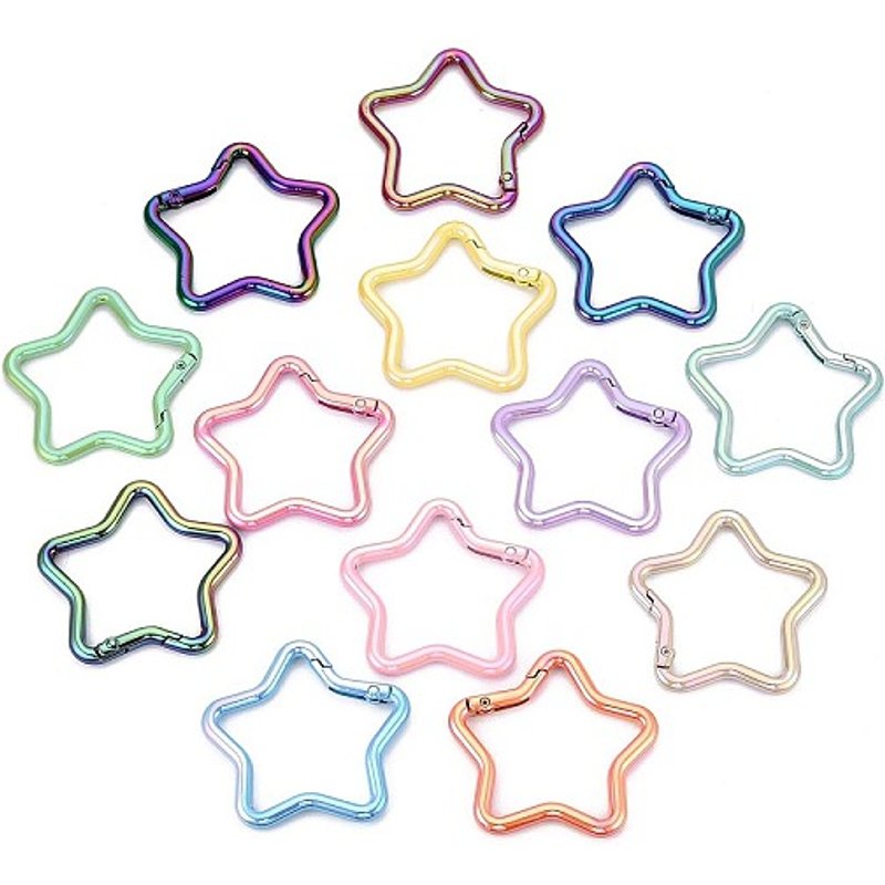 Electroplate Alloy Spring Gate Rings, Star, Mixed Color — Jewelry Findings