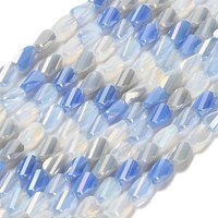 Brins de perles en verre électroplaqué, rectangle torsadé facetté, bleu acier