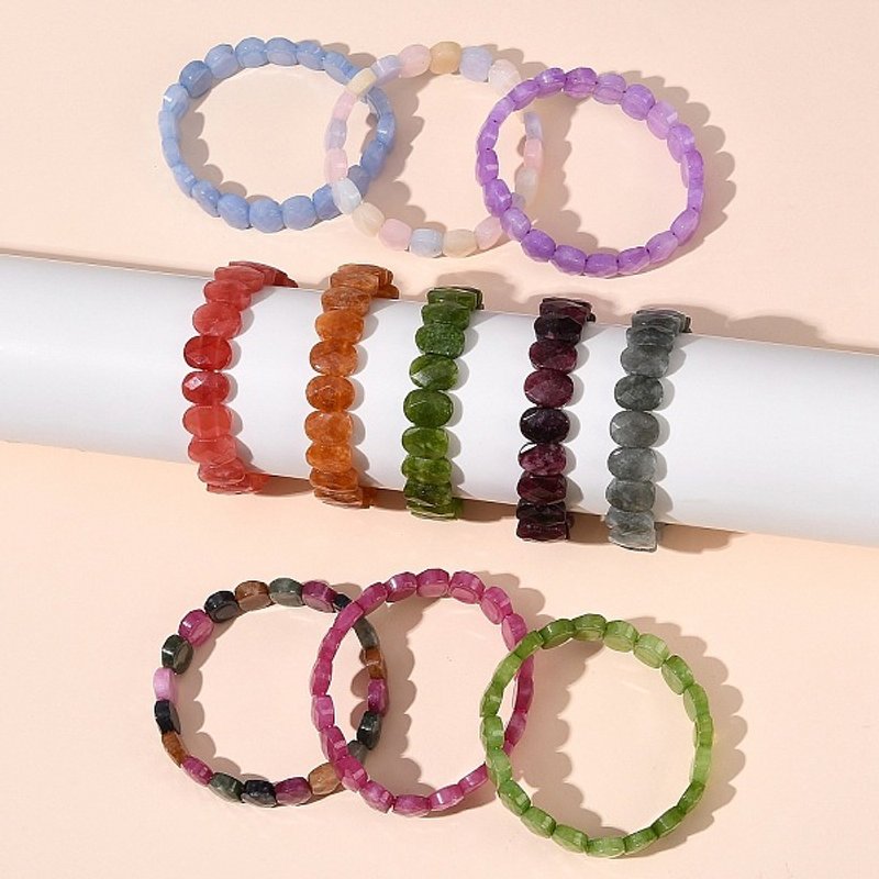 Bracelet élastique en jade naturel de Malaisie, couleurs mélangées — Bracelet Femme