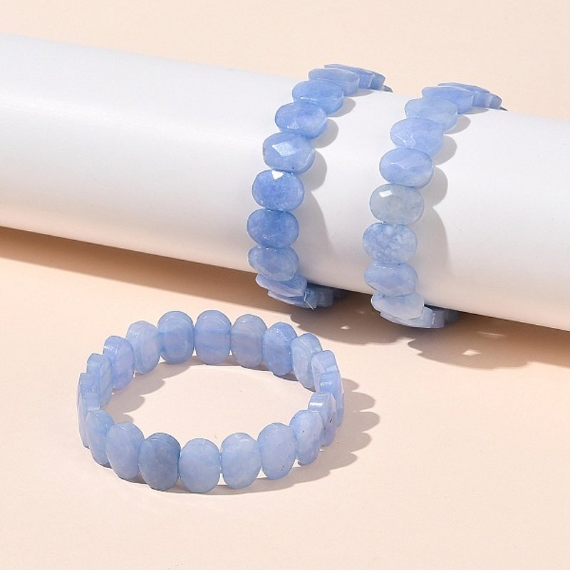 Oval Natural Malaysia Jade Beaded Stretch Bracelet, Cornflower Blue