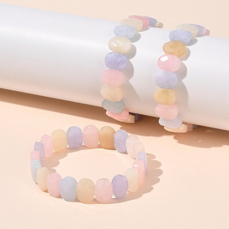 Bracelet Élastique en Jade Naturel de Malaisie, Oval, Rose — Bracelet Femme