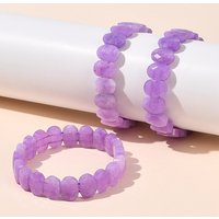 Oval Natural Malaysia Jade Beaded Stretch Bracelet, Medium Orchid — Bracelet Women