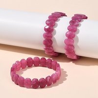 Oval Natural Malaysia Jade Beaded Stretch Bracelet, Medium Violet Red — Bracelet Women