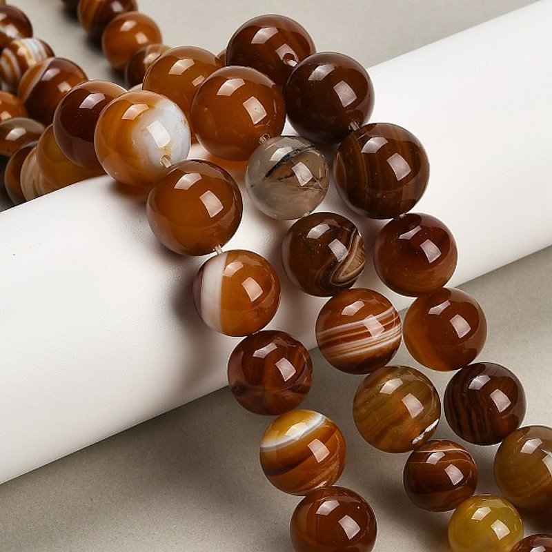 Brins de Perles d'Agate Banded Naturel Graduées, Ronde, Grade A, Pérou — Perles à bijoux