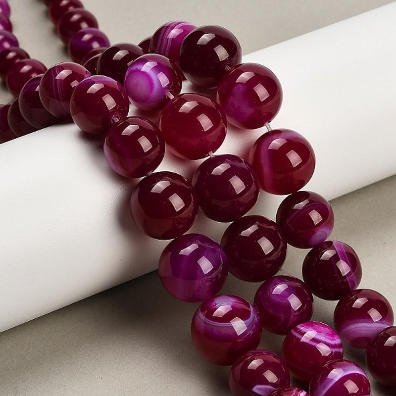 Brins de Perles en Agate Banded Naturelle, Rouge Violet Moyen — Perles à bijoux