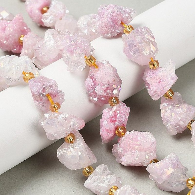 Brins de Perles en Agate Druzy Électroplaquée, Rose Perle — Perles à bijoux