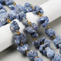 Brins de perles en agate druzy naturelle électroplaquée avec perles de rocaille