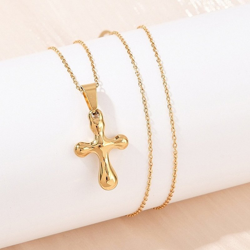 304 Stainless Steel Cross Pendant Necklace for Women, 18K Gold Plated — Pendant Necklace