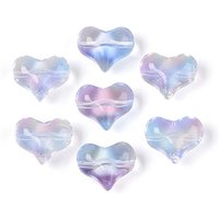 Perles en Verre Transparentes en Forme de Coeur, Bleu Myosotis, 14x17x9mm