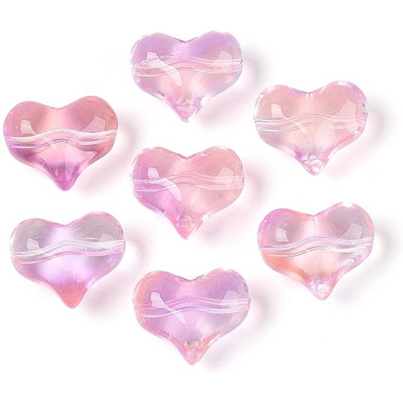 Perles en Verre Transparentes en Forme de Coeur, Flamant, 14x17x9mm, 460pcs