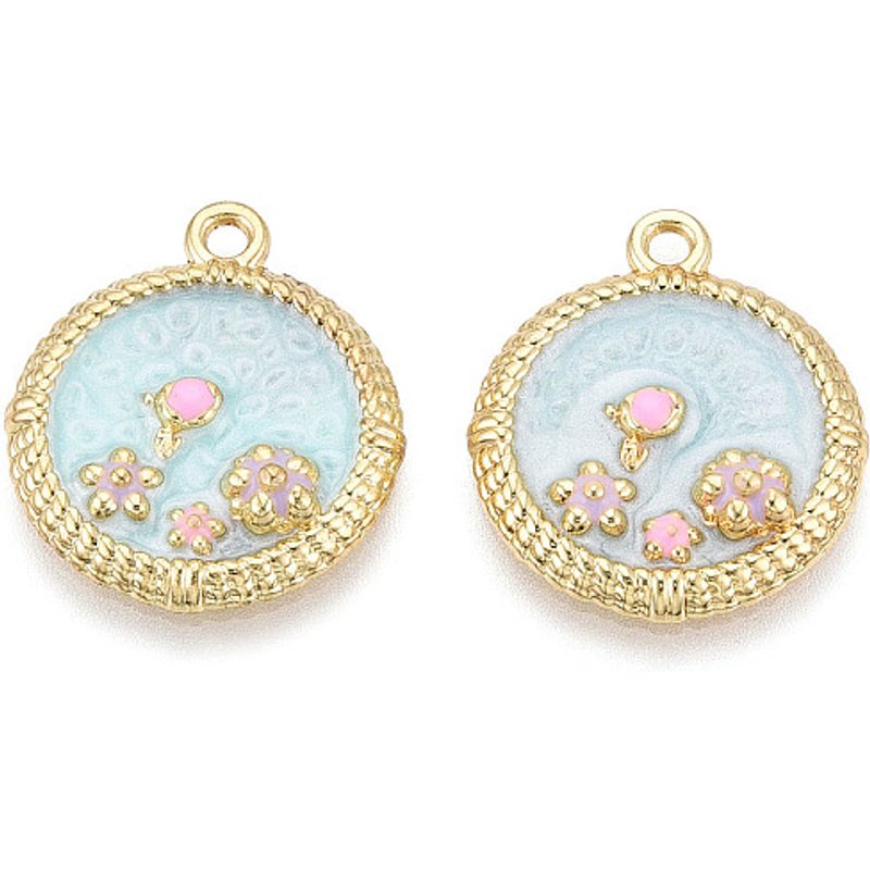 Pendentifs en Émail en Alliage de Plating Rack - Rond Plat & Fleur — Breloques et pendentifs