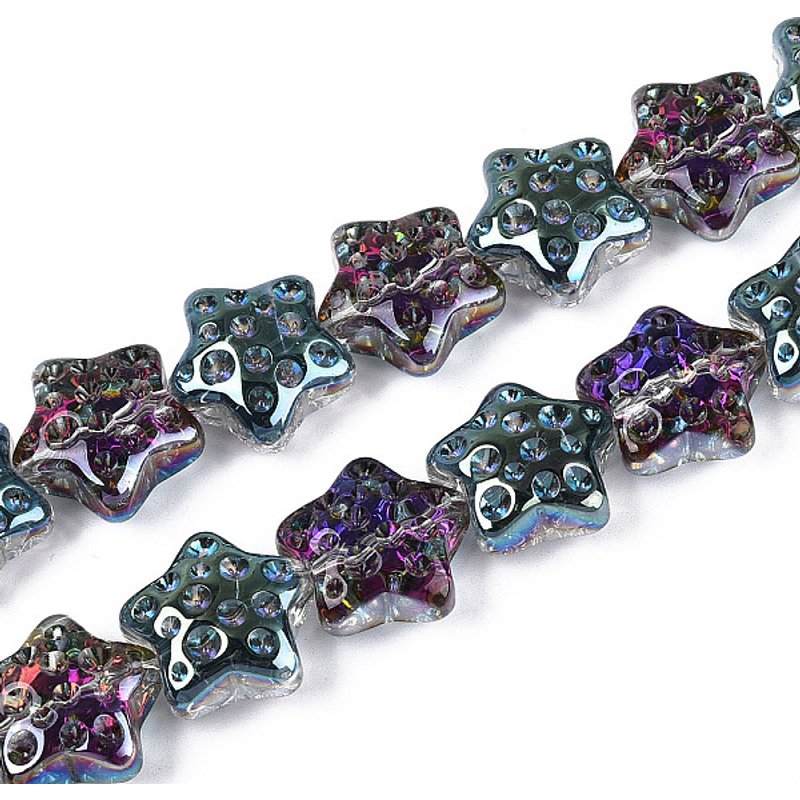 Electroplate Transparent Glass Star Beads Strands, Dark Cyan — Jewelry Beads