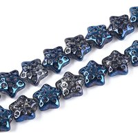 Electroplate Transparent Glass Beads Strands, Star, Steel Blue