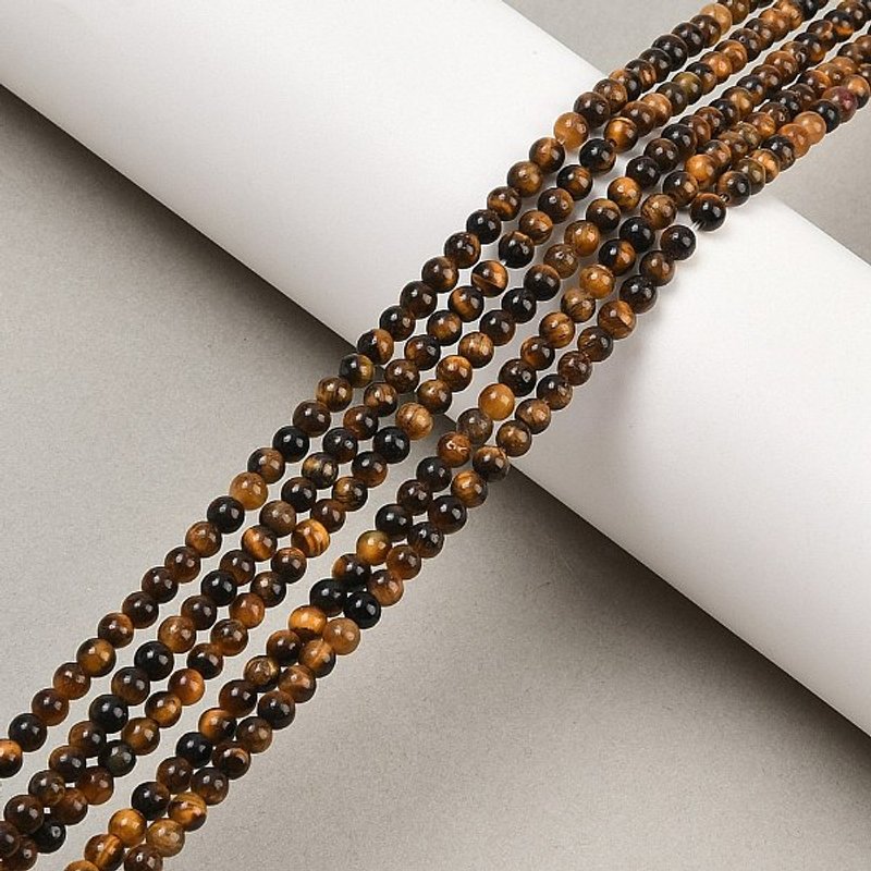Natural Tiger Eye Beads Strands, Round, Grade AB+, 3-3.5mm