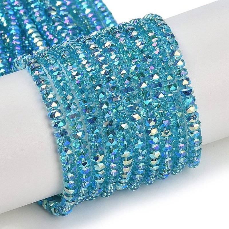 Electroplate Glass Beads Strands, Dark Turquoise, Faceted Rondelle — Jewelry Beads