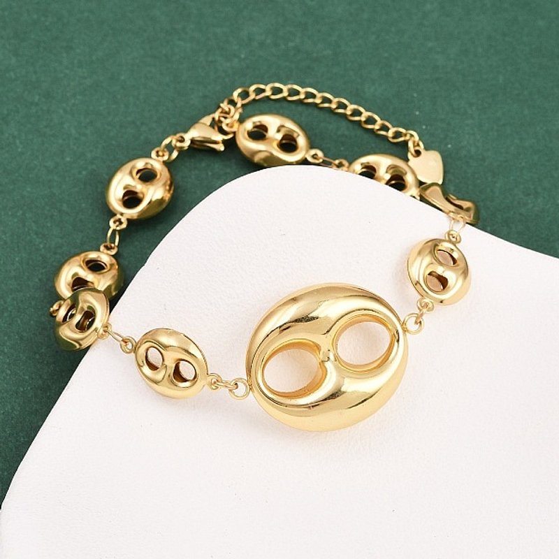 Bracelet en acier inoxydable 304, maillons en forme de grain de café, doré, 8,5 pouces — Bracelet Femme