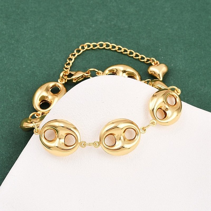 304 Stainless Steel Coffee Bean Link Chain Bracelet, Golden 7-5/8 inch — Bracelet Women