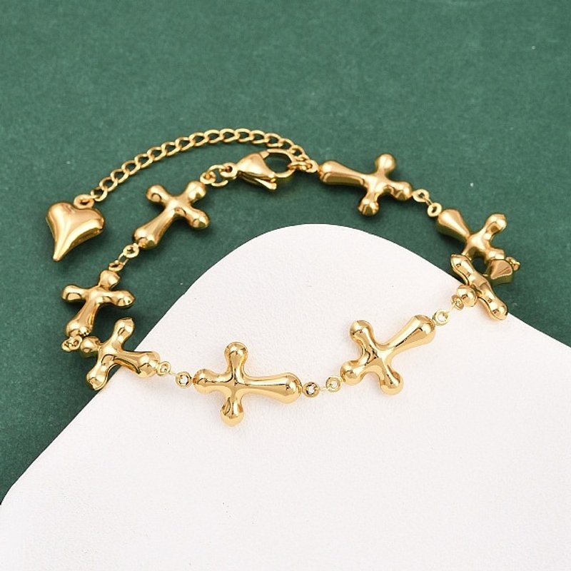 Bracelet en Chaîne Croisée en Acier Inoxydable 304, Doré, 9 Pouces — Bracelet Femme