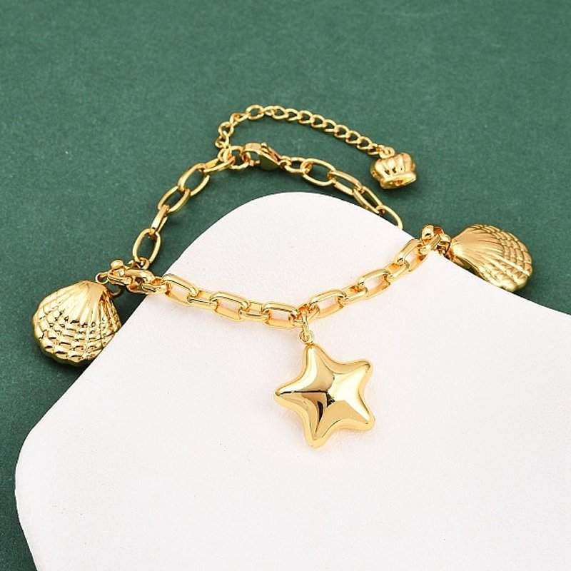 304 Stainless Steel Charm Bracelet for Women, Starfish & Shell Shape — Bracelet Women