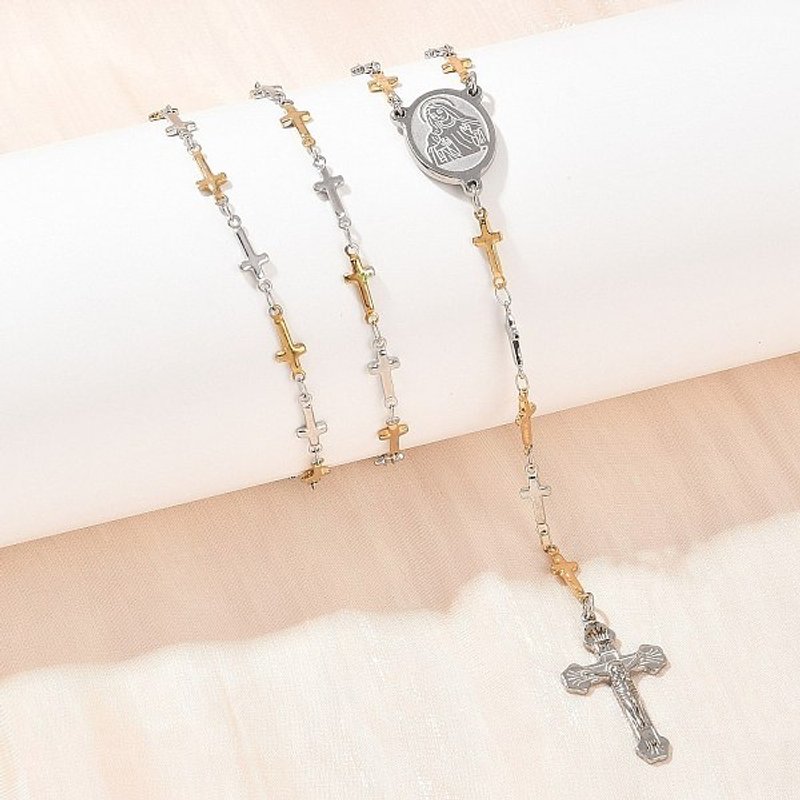 Collier de chapelet en acier inoxydable 201 avec pendentif de Jésus — Collier pendentif