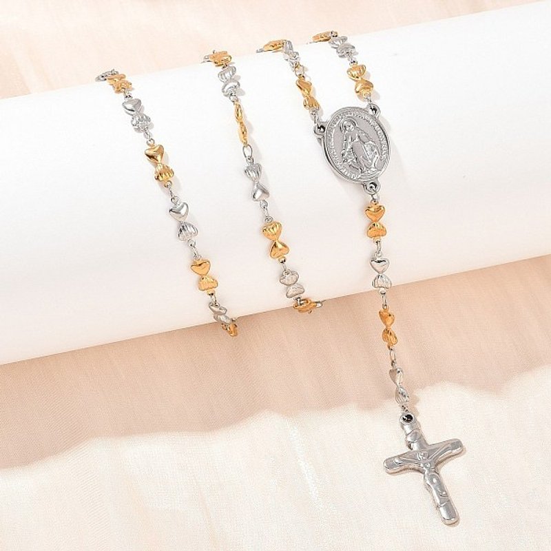 Collier de chapelet en acier inoxydable 201 avec pendentif Jésus — Collier pendentif
