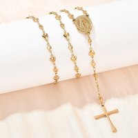 Collier en perles de chapelet en acier inoxydable 201 avec pendentif croix vierge — Collier pendentif