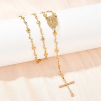 Collier de chapelet en acier inoxydable 201 avec pendentif croix vierge