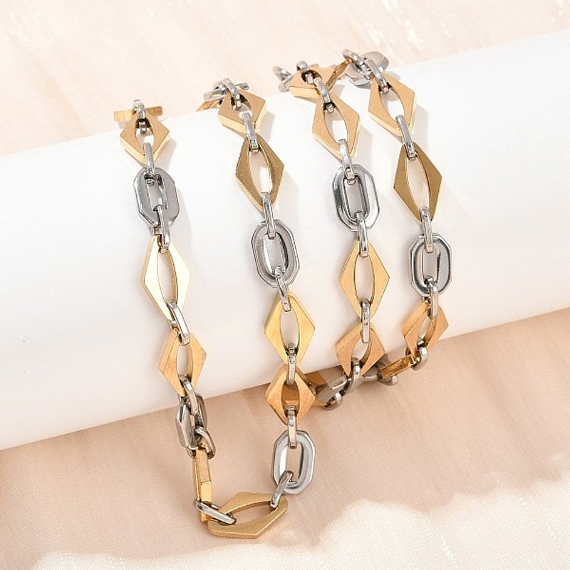 Collier en chaîne en acier inoxydable 201 avec maillons ovales et losanges pour femmes — Collier pendentif