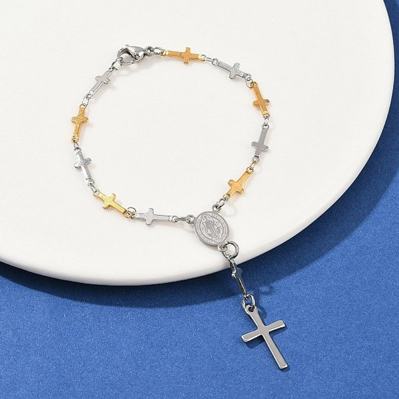 Bracelet ovale en acier inoxydable 201 avec charme de Saint-Benoît pour femmes — Bracelet Femme