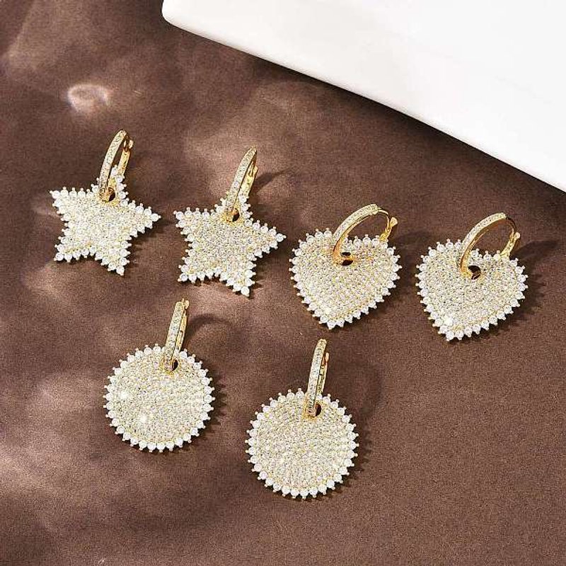 Brass Micro Pave Clear Cubic Zirconia Hoop Earrings 31-35mm — Hoop Earrings