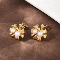 Boucles d'oreilles en laiton ABS en forme de fleur avec perles, plaquées or 18K — Bijoux fantaisie