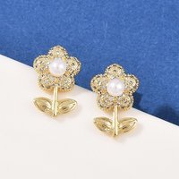 Boucles d'oreilles en laiton avec zircon cubique clair en micro pave — Bijoux fantaisie