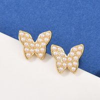 Boucles d'oreilles papillon en laiton avec perles, plaquées or 18K — Bijoux fantaisie