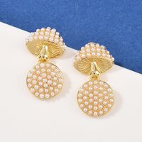 Brass Pearl Mushroom Dangle Stud Earrings, 18K Gold Plated — Costume Jewelry