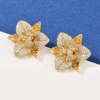 Brass Micro Pave Clear Cubic Zirconia Stud Earrings 18K Gold Plated — Costume Jewelry