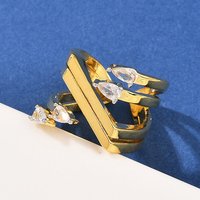 Brass Micro Pave Cubic Zirconia Cuff Rings for Women - Adjustable
