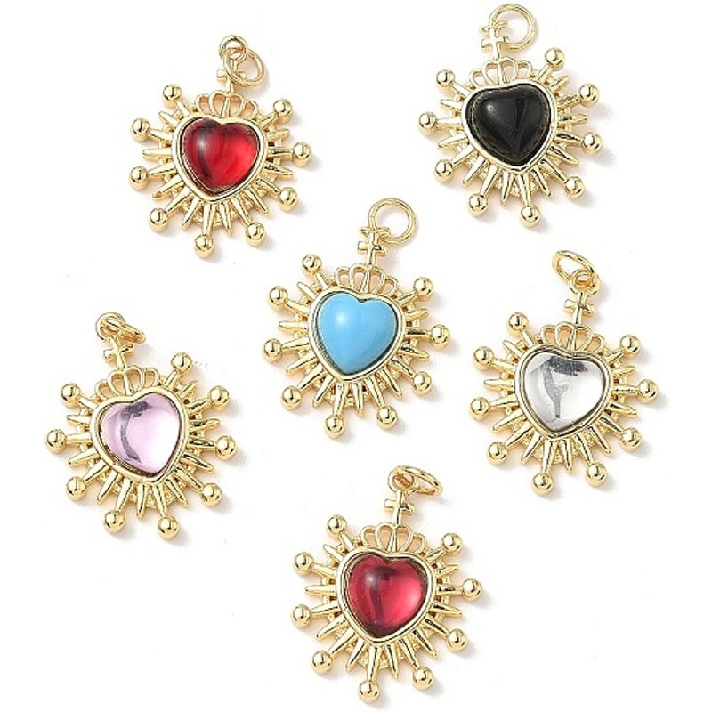 Heart Brass Pendants with Resin, 18K Gold Plated, Mixed Colors — Charms & Pendants