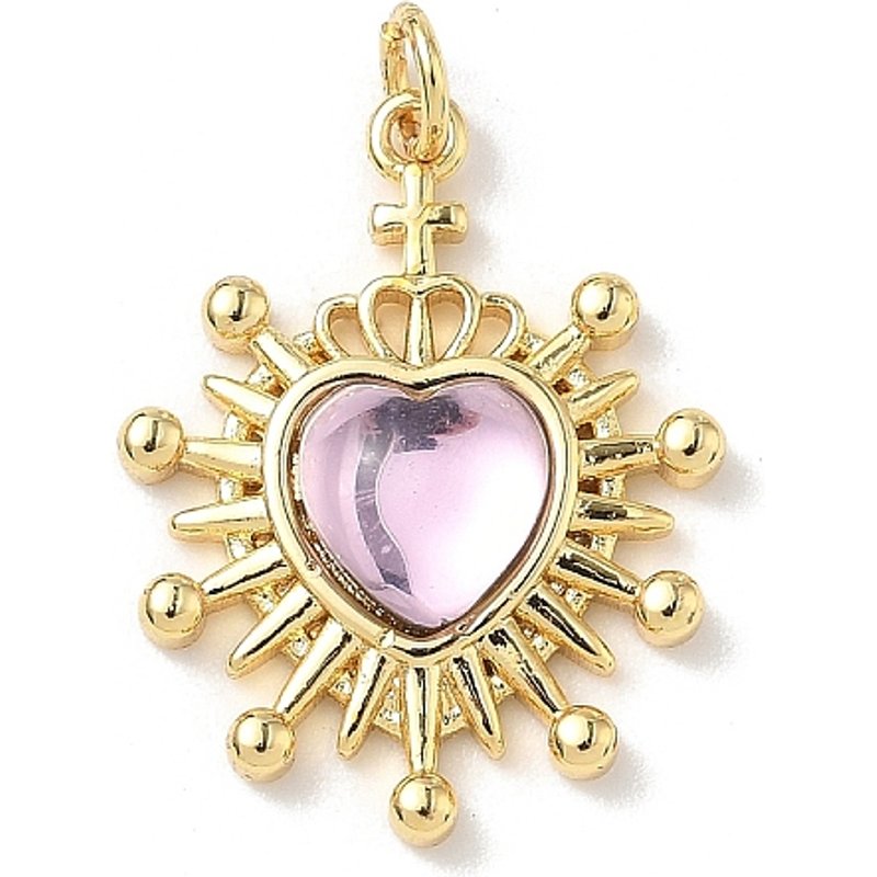 Pendants en laiton en forme de cœur avec résine, plaqué or 18K, violet — Breloques et pendentifs