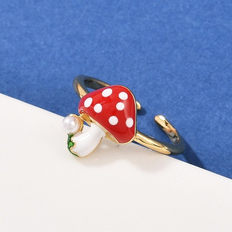 Bagues de Manchette en Plastique ABS avec Perles pour Femmes - Design Champignon Rouge — Bijoux fantaisie