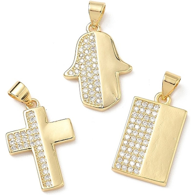 Pendants en zircon cubique micro pavé en laiton, plaqué or 18K — Breloques et pendentifs
