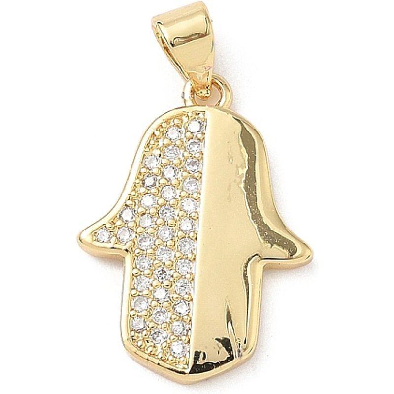Pendentif Hamsa en Zircon Cubique Micro Pave en Laiton, Plaqué Or 18K — Breloques et pendentifs