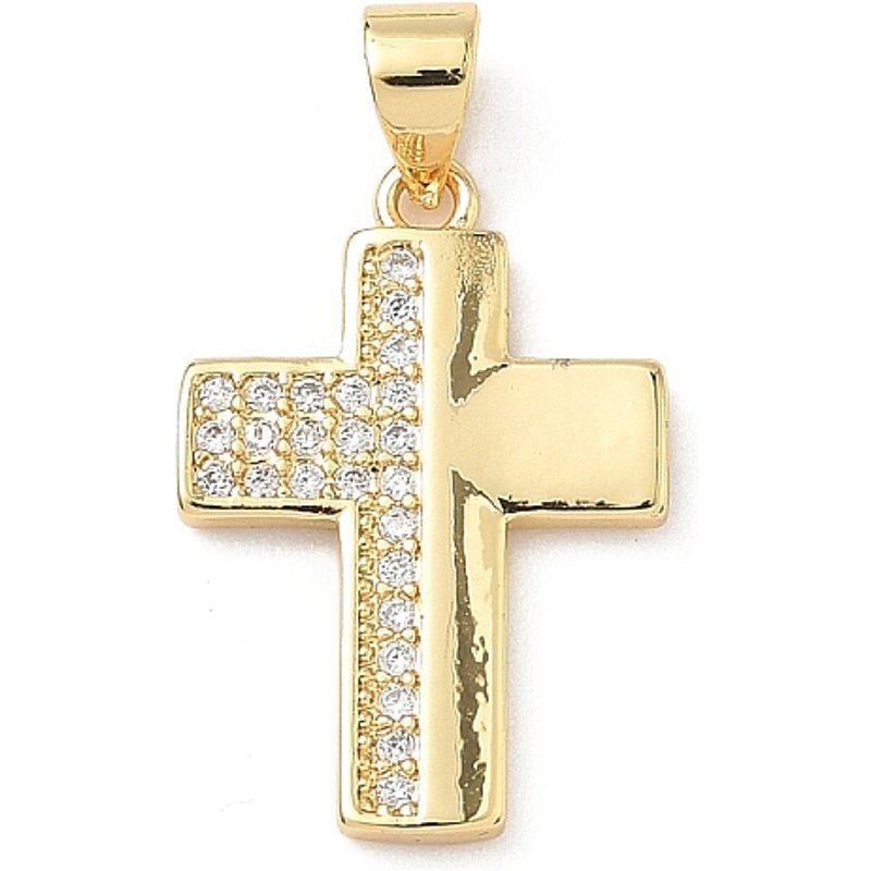 Pendentif Croix en Zircon Cubique Micro Pave en Laiton, Plaqué Or 18K — Breloques et pendentifs
